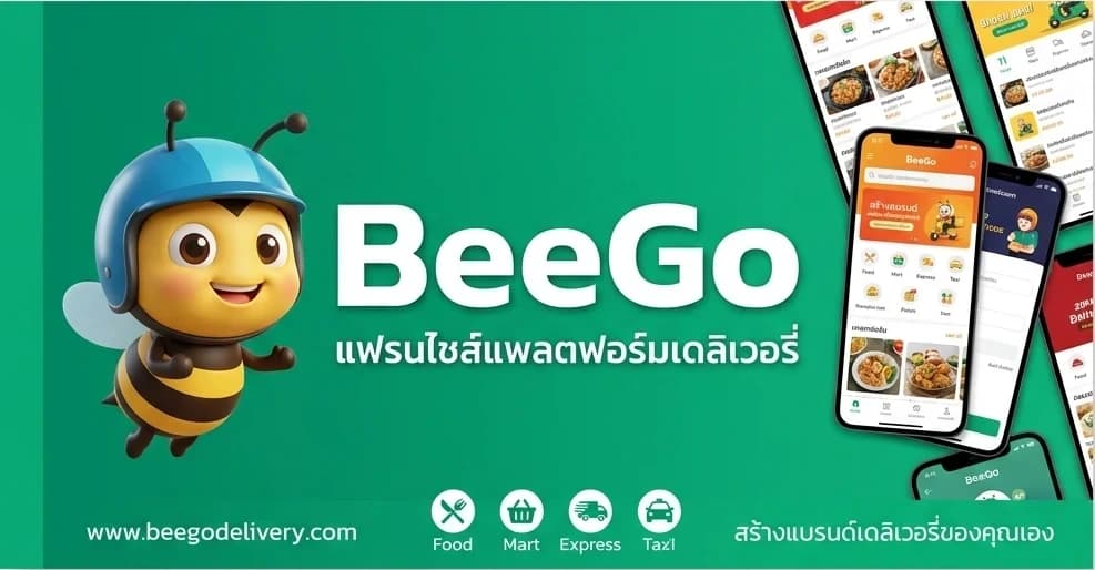 ภาพหน้าจอแพลตฟอร์ม BeeGo Delivery ระบบแฟรนไชส์เดลิเวอรีพร้อมแอปพลิเคชันมือถือ